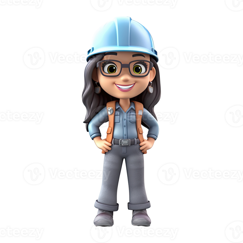 3D cartoon engineer on transparent background. png