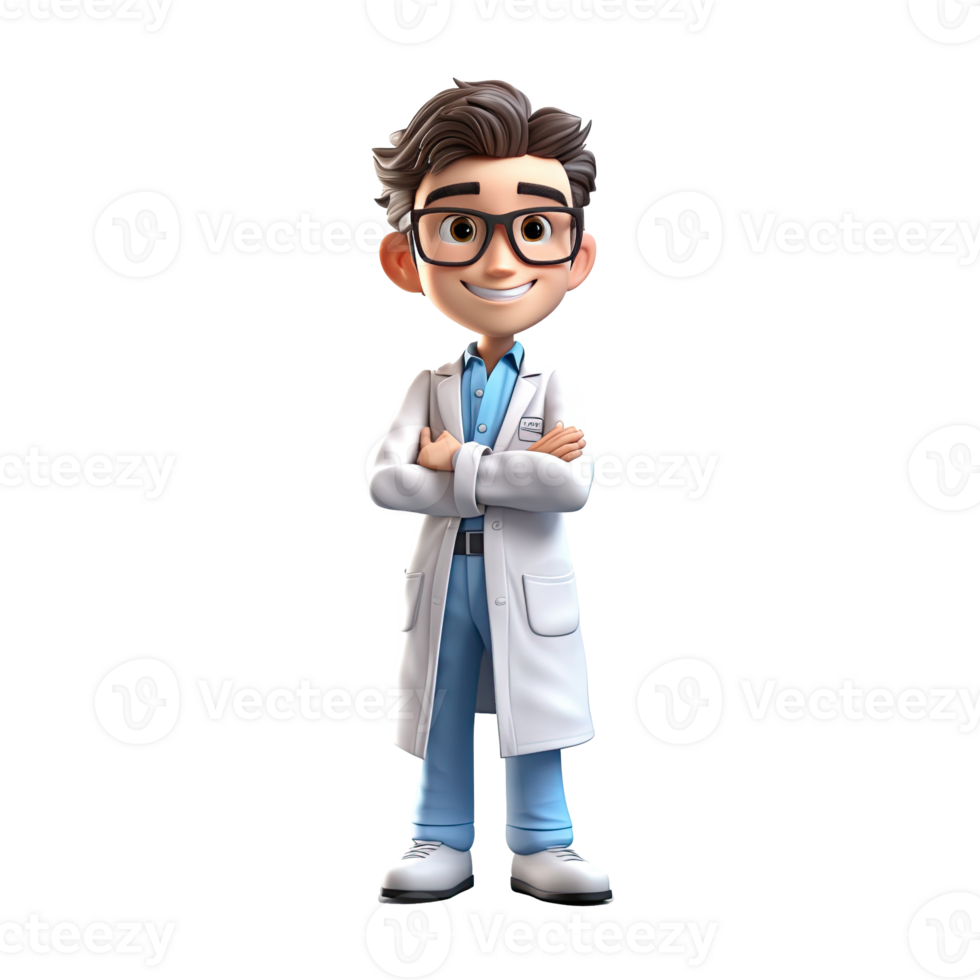 3D Happy cartoon doctor. Cartoon doctor on transparent background. png