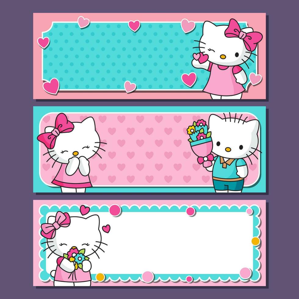 linda gato Pareja personaje pancartas conjunto vector