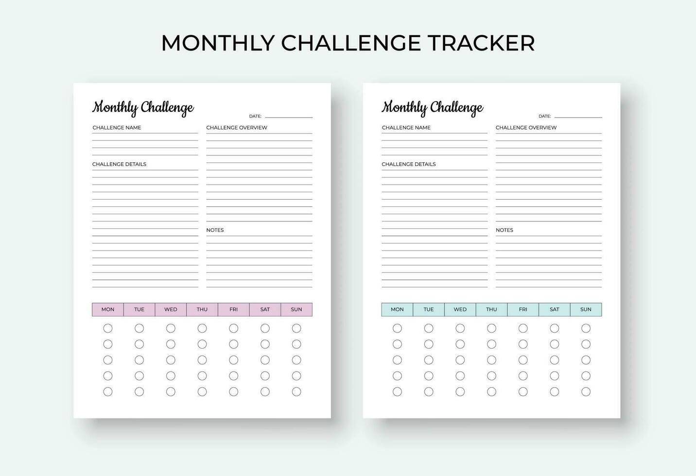 Monthly challenge tracker, 30 Day Challenge, Goal Setting, Progress Tracker vector
