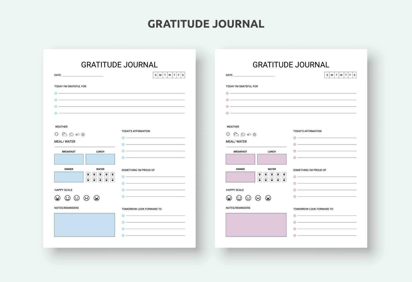 Design of the gratitude journal template. Self-Care Scheduler. Template for a mindfulness journal. Gratitude journal every day. vector