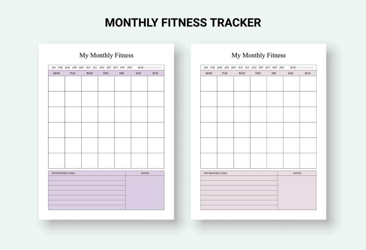 Monthly fitness tracker, Monthly Habit Tracker, Routine Tracker, 30 Day Habit Challenge planner vector