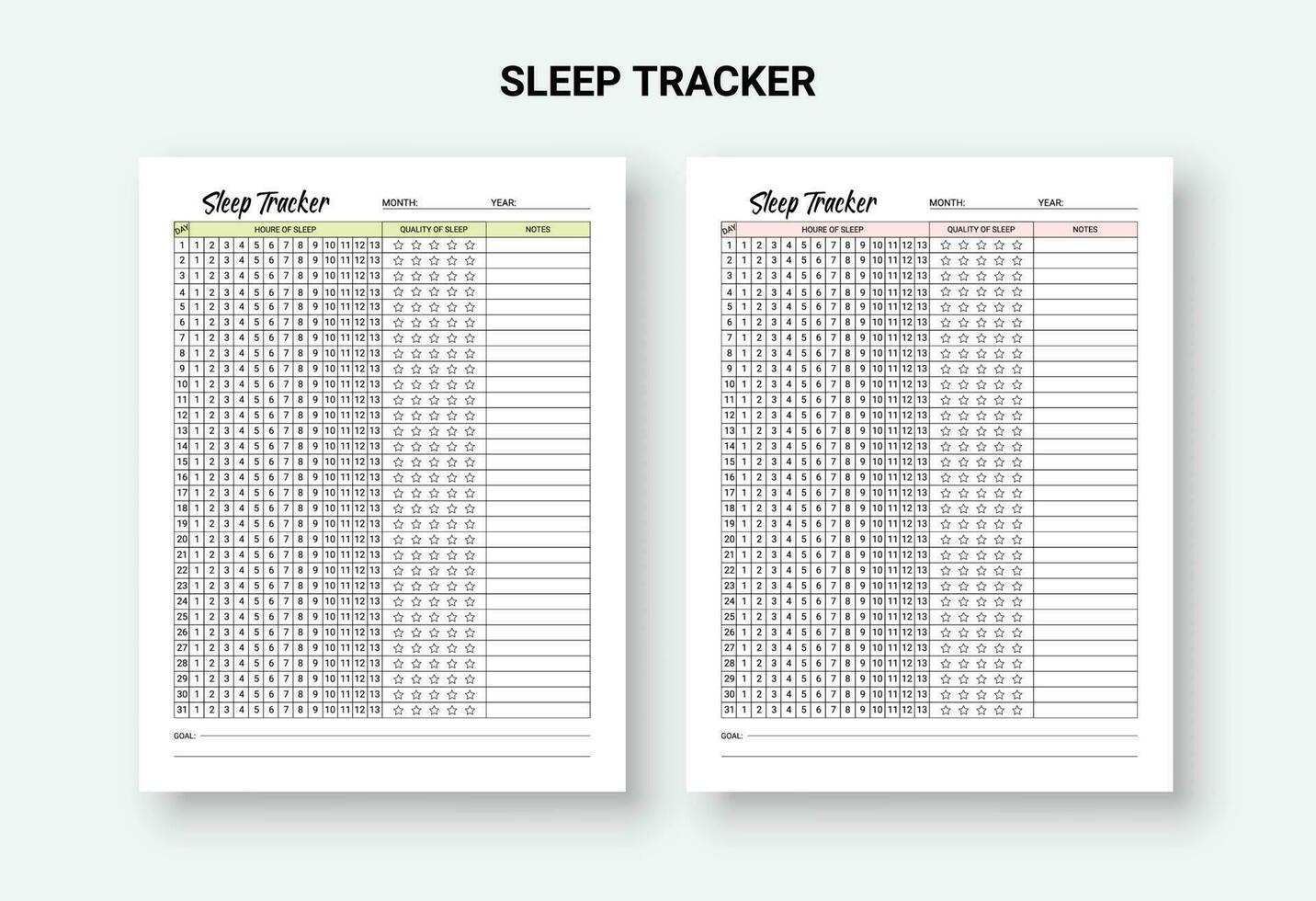 Monthly Sleep Hours Tracker Logbook Chart Printable Template. Monthly