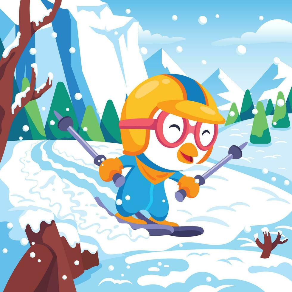 Cute Little Penguin Skiing vector