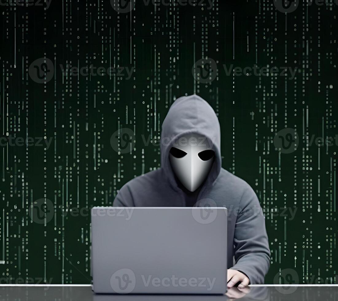 Hacker with hoodie. Concept of dark web, cybercrime, cyberattack. image photo