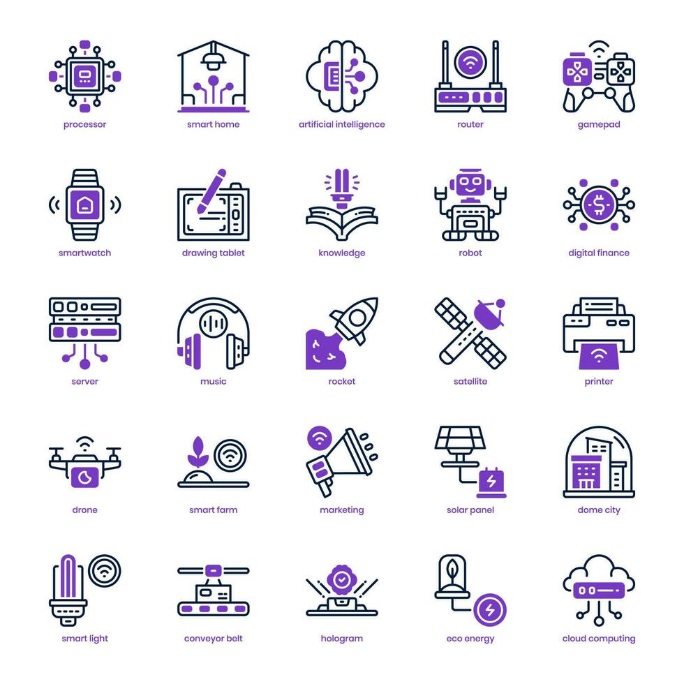 Modern Technology icon pack for your website design, logo, app, and user interface. Modern Technology icon mixed line and solid design. Vector graphics illustration and editable stroke.