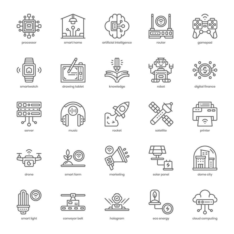 Modern Technology icon pack for your website design, logo, app, and user interface. Modern Technology icon outline design. Vector graphics illustration and editable stroke.