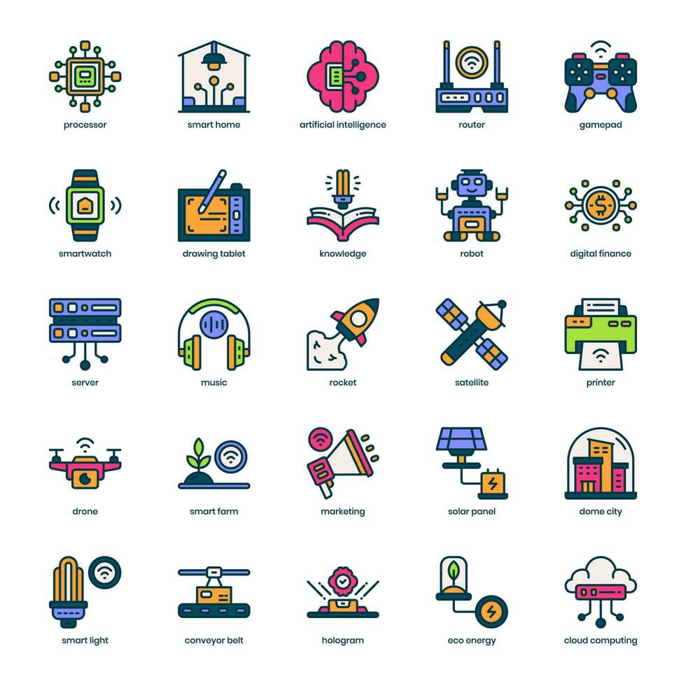 moderno tecnología icono paquete para tu sitio web diseño, logo, aplicación, y usuario interfaz. moderno tecnología icono lleno color diseño. vector gráficos ilustración y editable ataque.