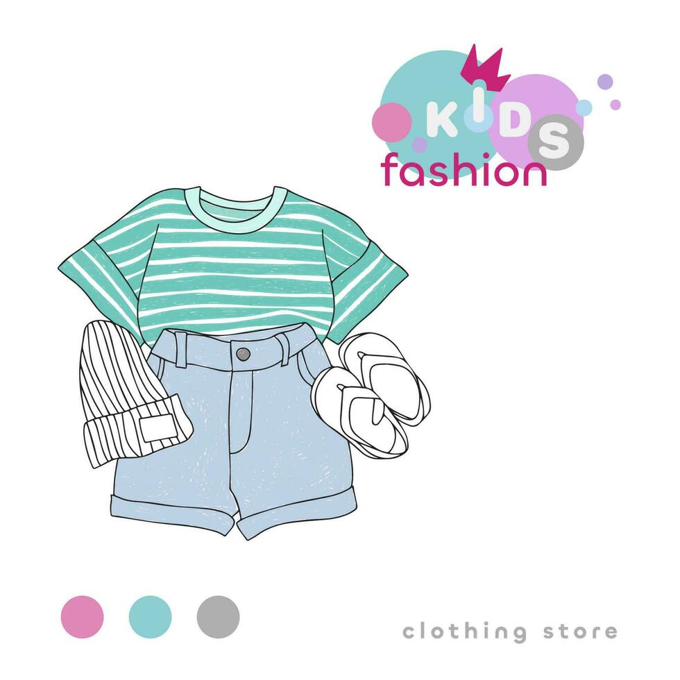 niños moda, para niños ropa almacenar, verano arco, garabatear vector