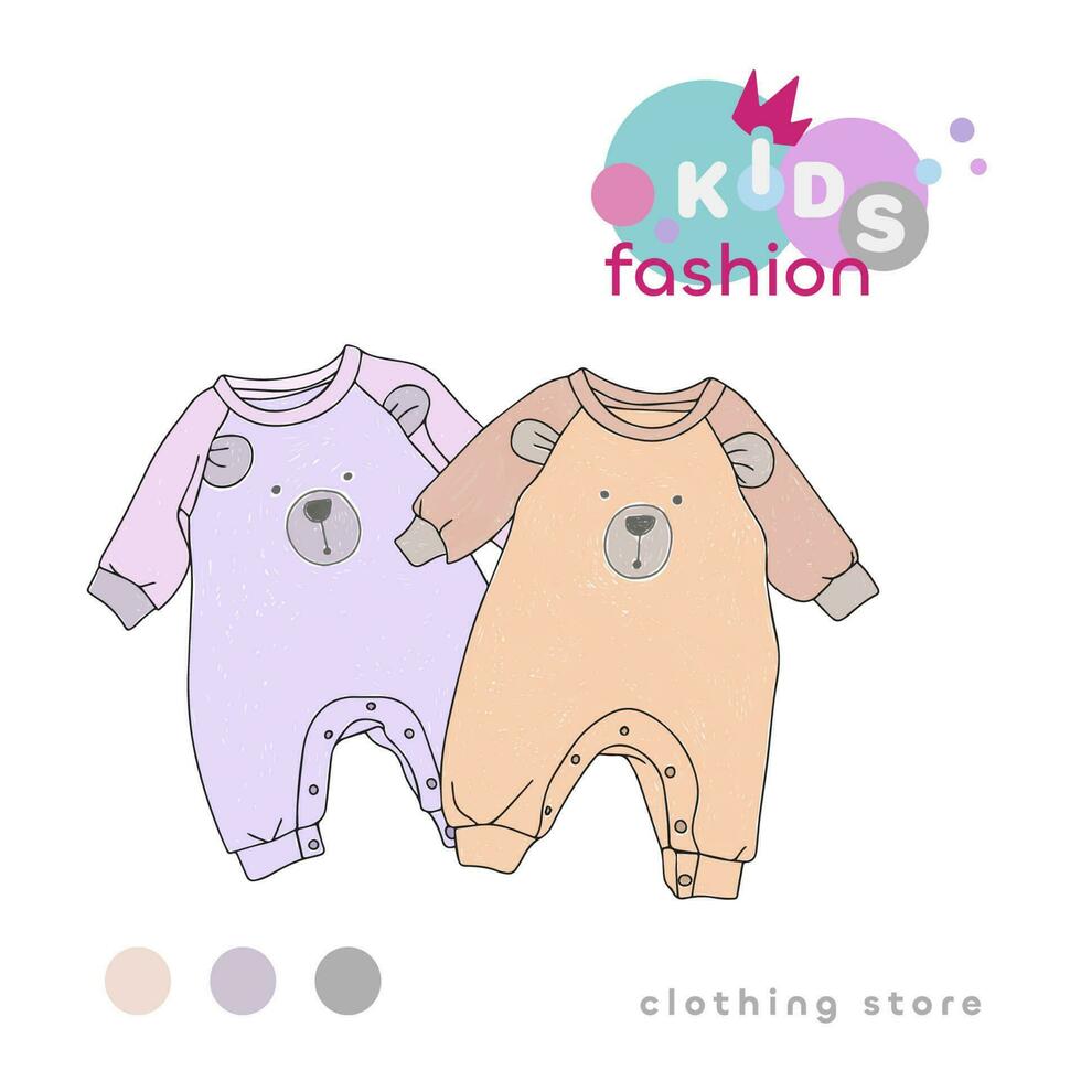 Cute overalls, fashionable childrens clothing, image vector