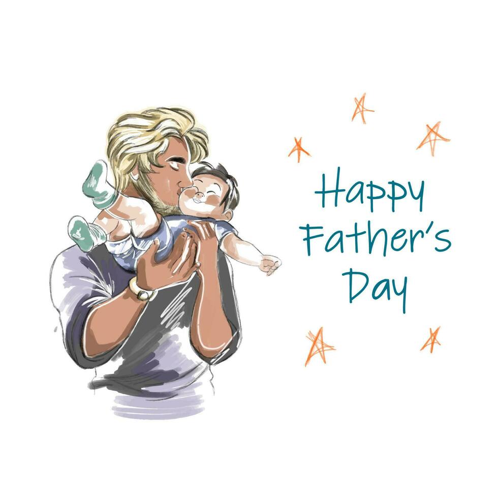 Loving father with a child, holiday card, dad with daughter, happy fathers day vector