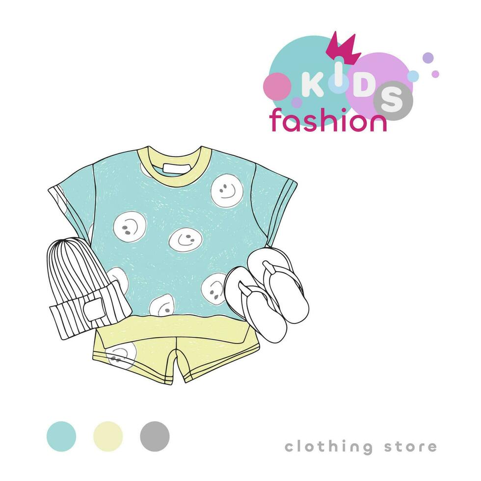 Funny costume for a child, fashionable childrens clothing, picture, childrens vector