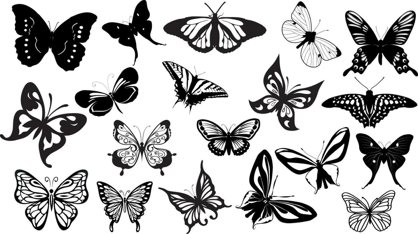 mariposa silueta íconos colocar. vector ilustraciones