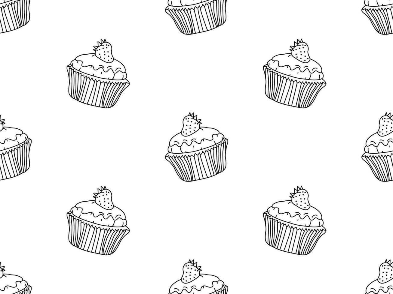 Cupcake cartoon character seamless pattern on white background vector
