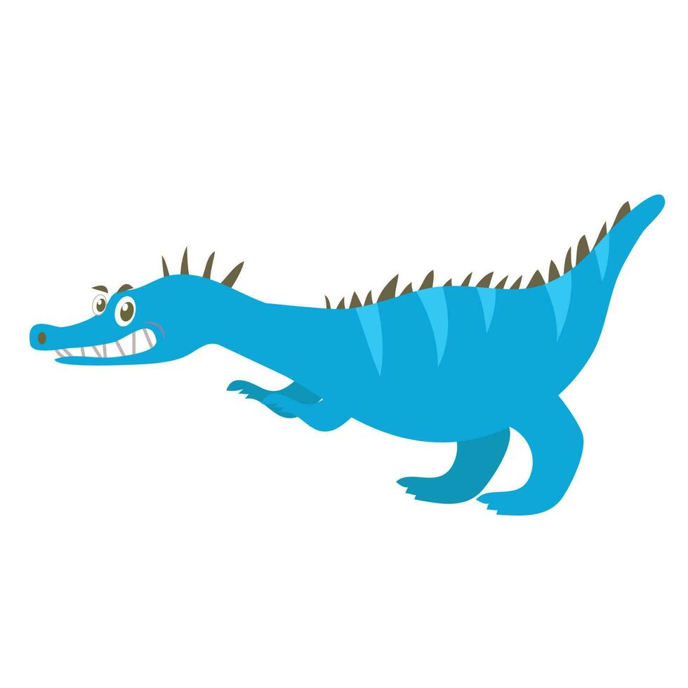 Cute flat dinosaur on a white background. Funny cartoon dinosaur isolated on white background for packing paper, fabric, postcard, clothing, printable game card. Vector file.
