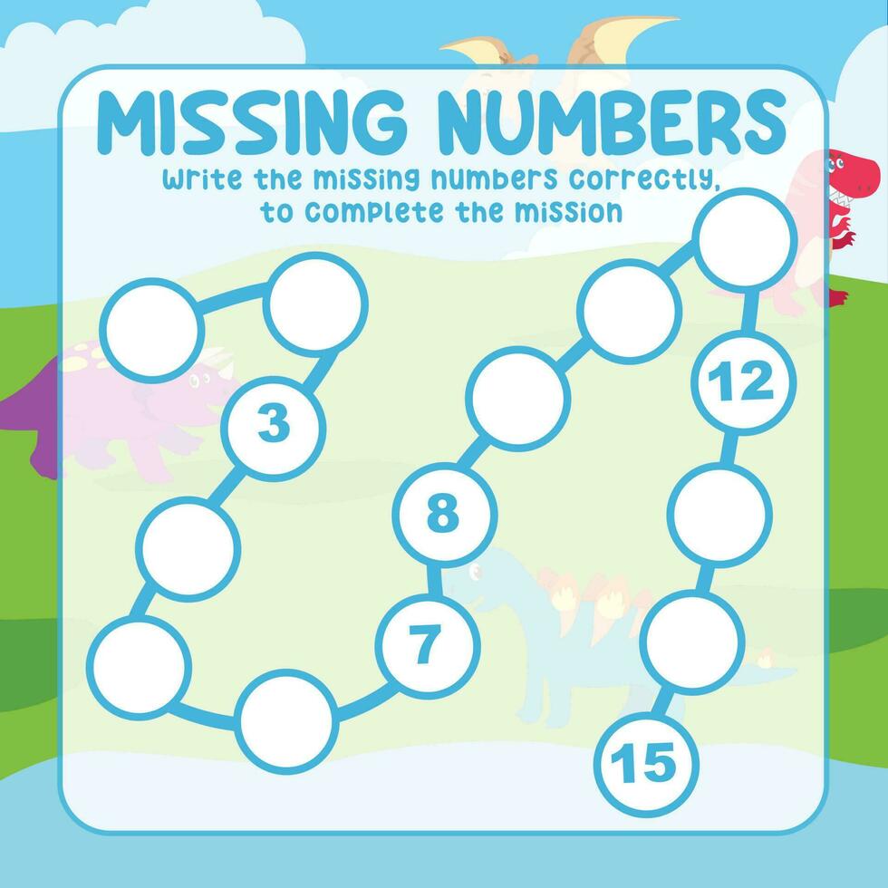 Missing numbers. Write the answer correctly. Educational printable math worksheet. Count and write activity. Counting practice. Vector file.