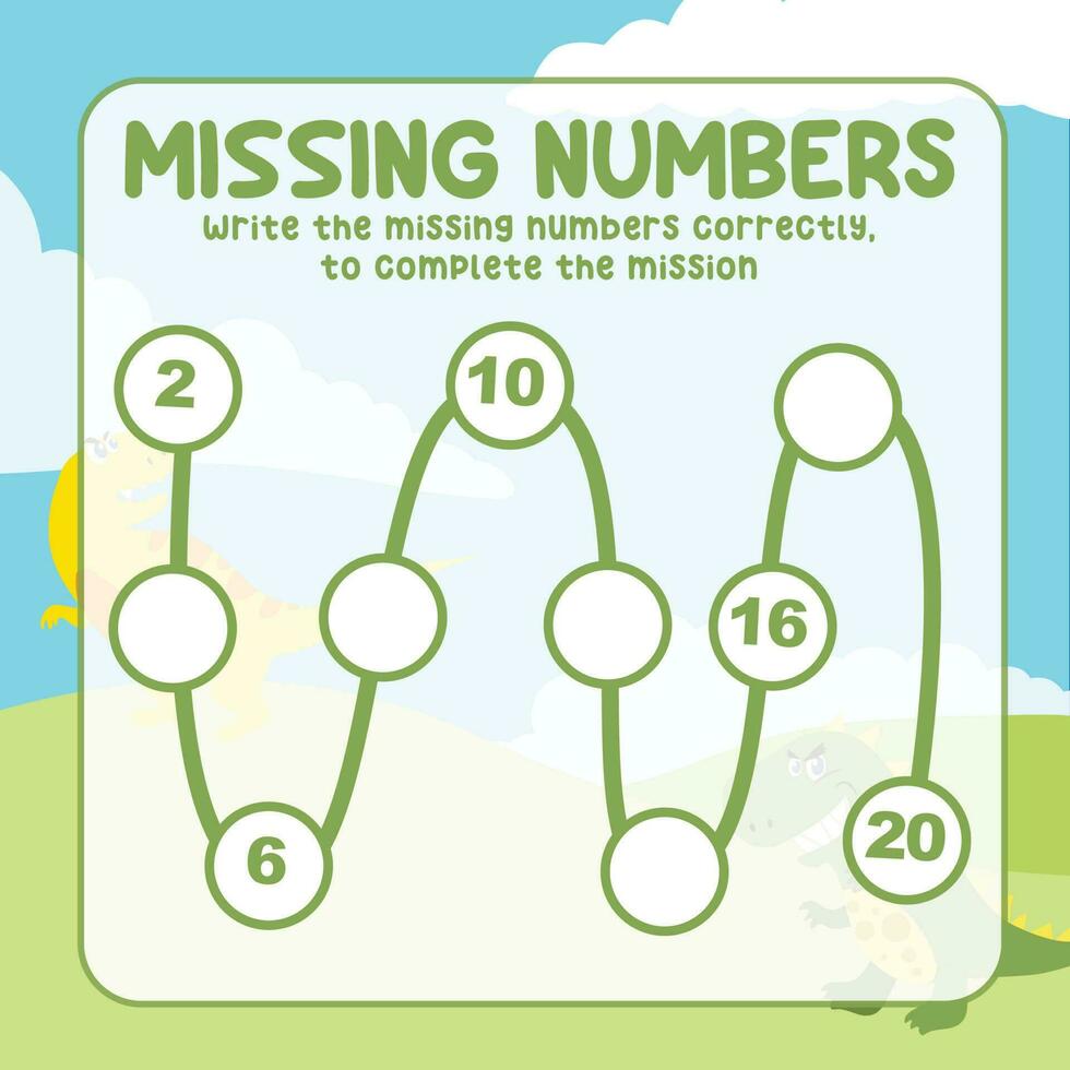 Missing numbers. Write the answer correctly. Educational printable math worksheet. Count and write activity. Counting practice. Vector file.