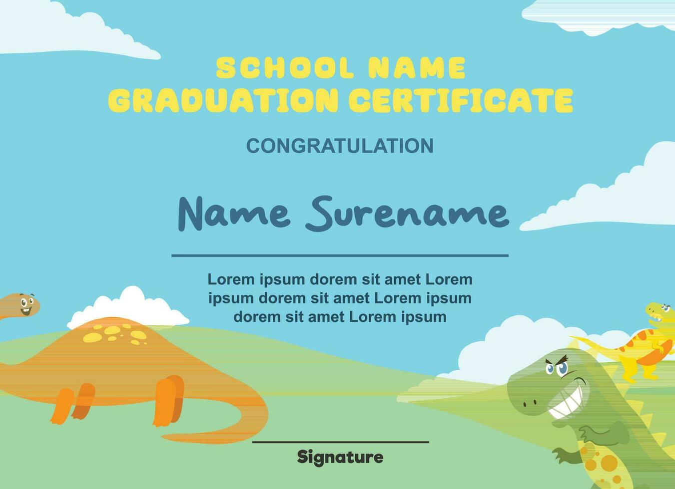 Cute diploma certificate template for preschool, kindergarten or primary school student.  Vector file.