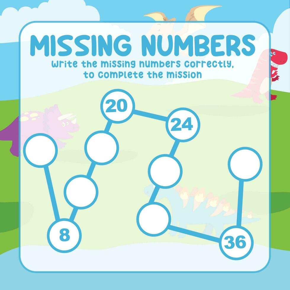Missing numbers. Write the answer correctly. Educational printable math worksheet. Count and write activity. Counting practice. Vector file.