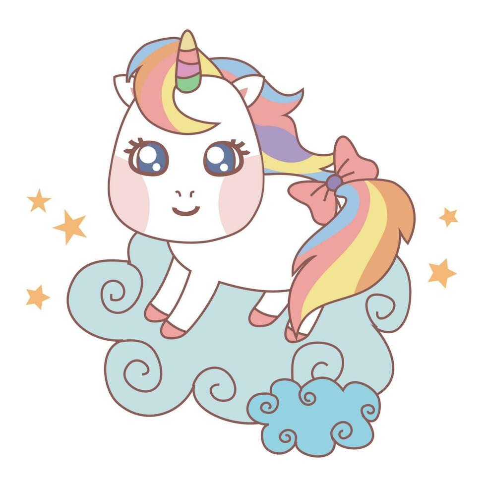 linda bebé poni en blanco antecedentes para niños Moda obras de arte, niños libros, cumpleaños invitaciones, saludo tarjetas, carteles bebé poni clipart. fantasía dibujos animados vector ilustración. vector archivo.