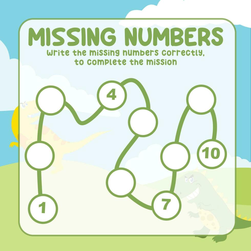 Missing numbers. Write the answer correctly. Educational printable math worksheet. Count and write activity. Counting practice. Vector file.