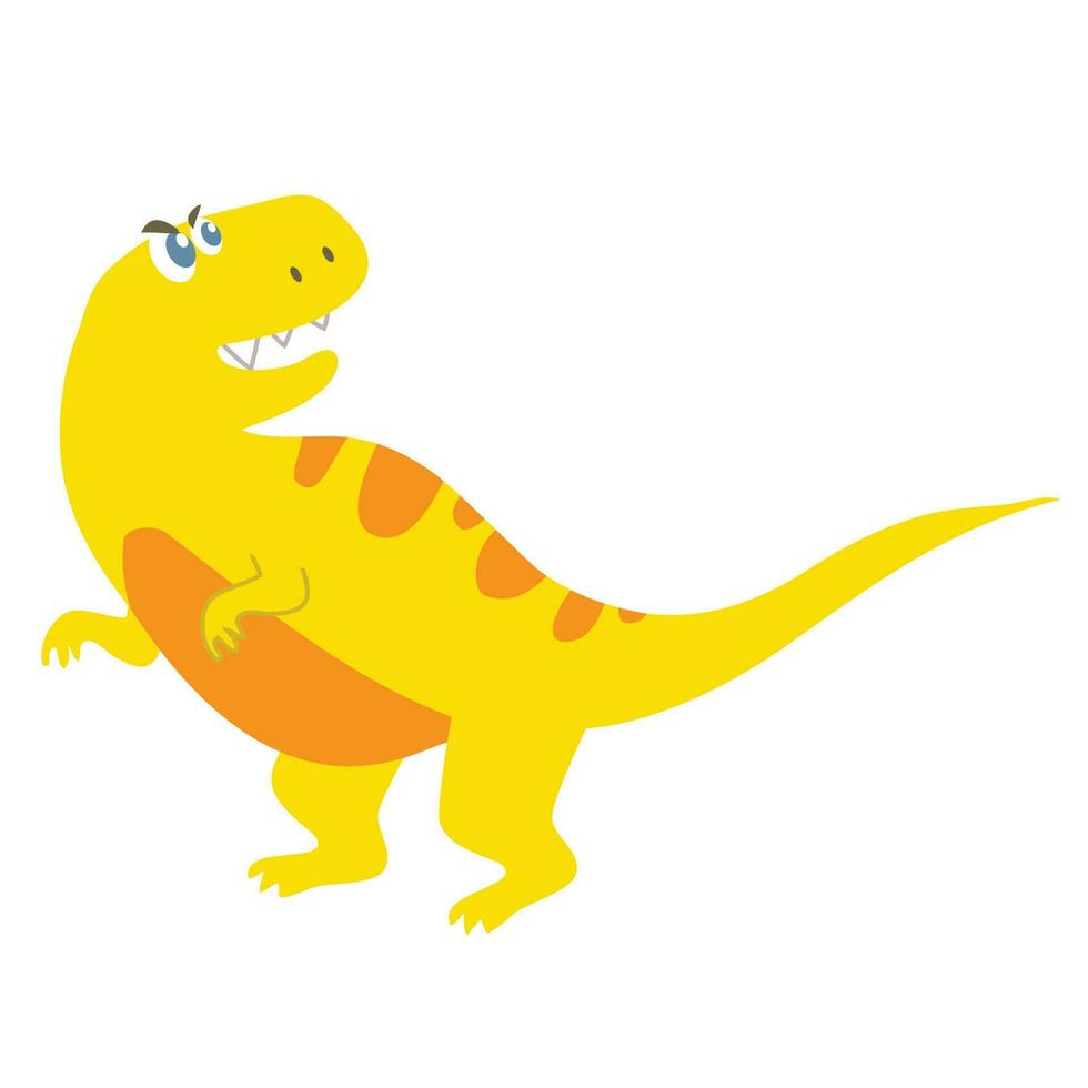 Cute flat dinosaur on a white background. Funny cartoon dinosaur isolated on white background for packing paper, fabric, postcard, clothing, printable game card. Vector file.