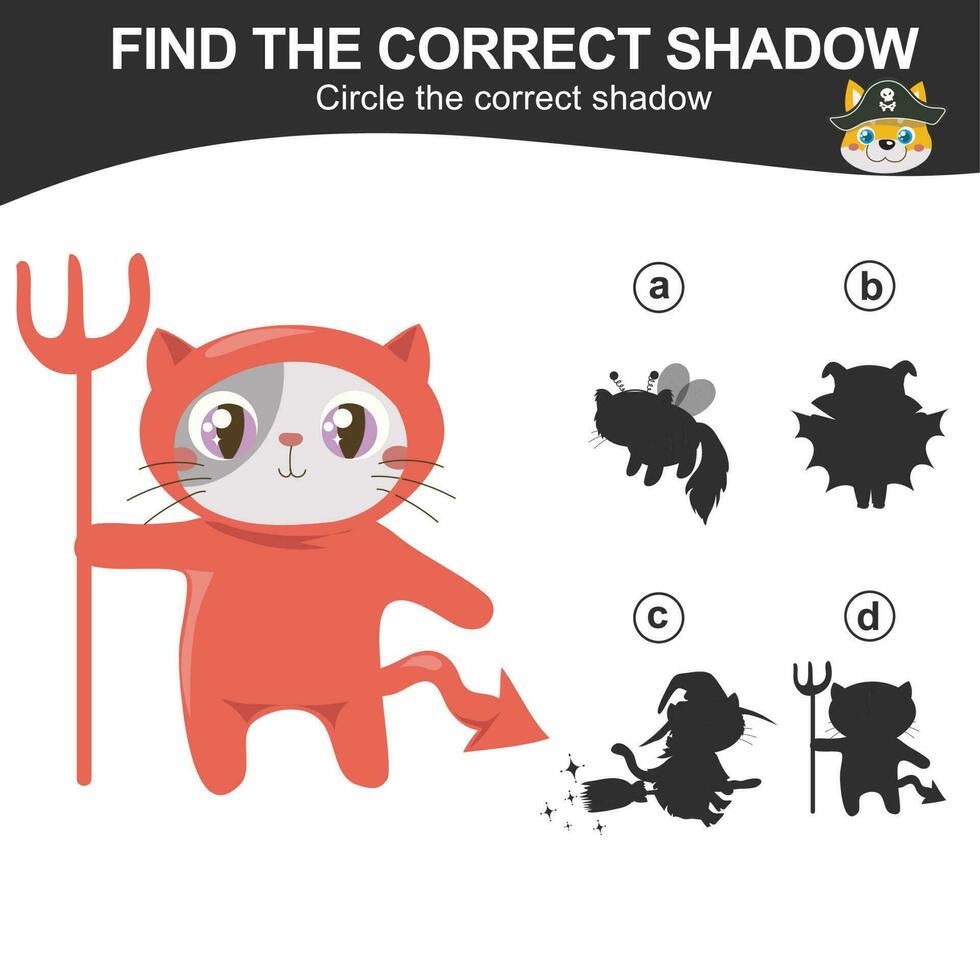 Find the correct shadow. Match the image with the shadow. Worksheet for kid. Educational printable worksheet. Vector illustration.