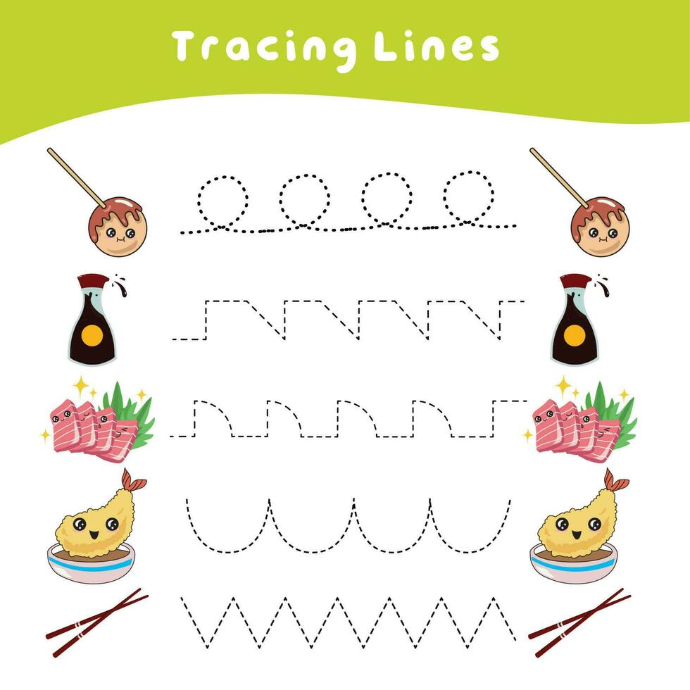 Tracing Lines worksheet game. Educational worksheet. Tracing activity. Vector file.