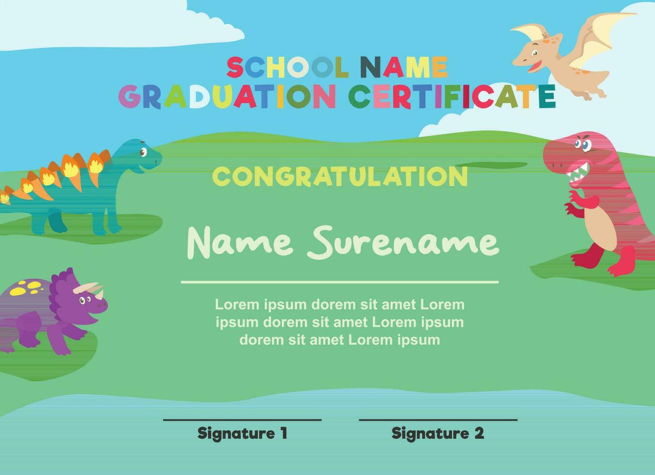 Cute diploma certificate template for preschool, kindergarten or primary school student.  Vector file.