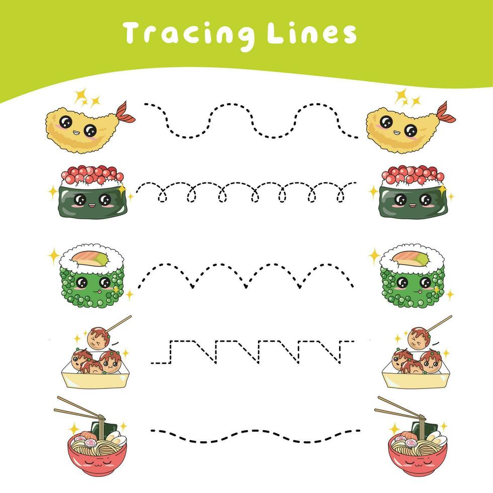 Tracing Lines worksheet game. Educational worksheet. Tracing activity. Vector file