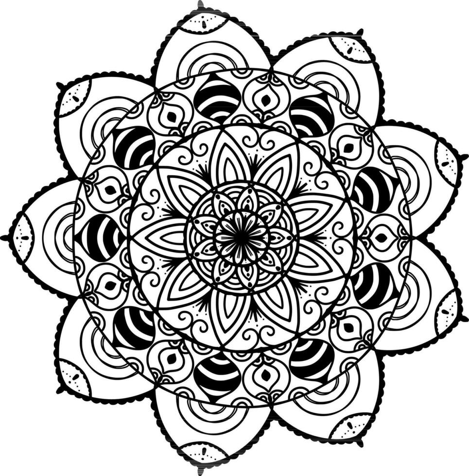 monocromo étnico mandala diseño. anti estrés colorante página para adultos mano dibujado negro y blanco vector ilustración
