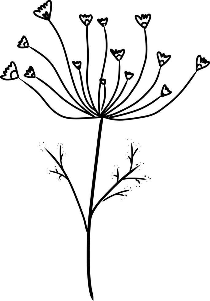 Black silhouettes of hand drawn flowers and plants isolated on white background. Monochrome vector illustrations in sketch style