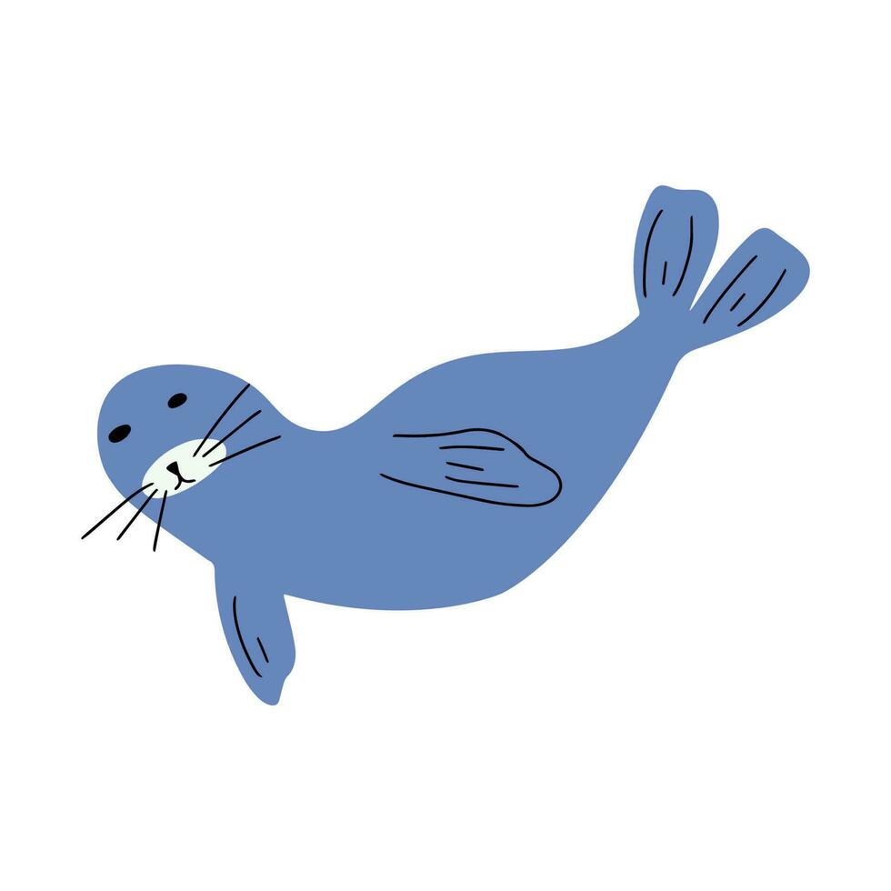 Seal Character sea animal on deep background. Wild life illustration. Underwear world. Vector illustration.