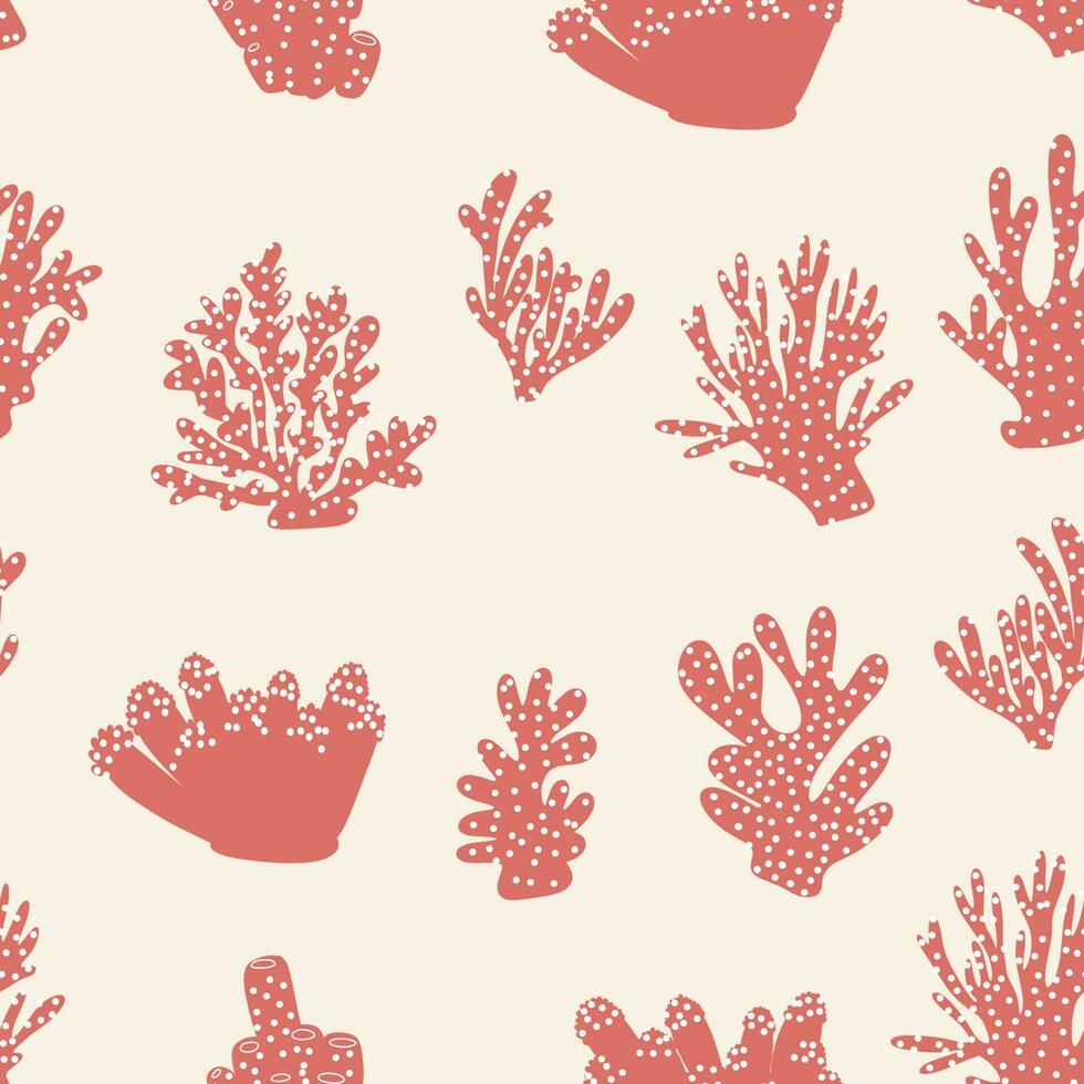 Coral. Underwater element. Vector seamless pattern in scandinavian style. Sea ocean.