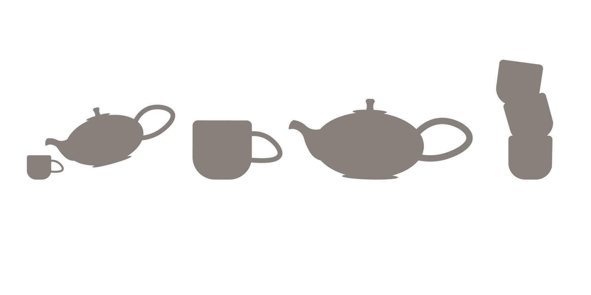 Tea ceremony. Teapot and cups or ceramic mugs with tea. Beautiful Japanese ceramic tableware. vector