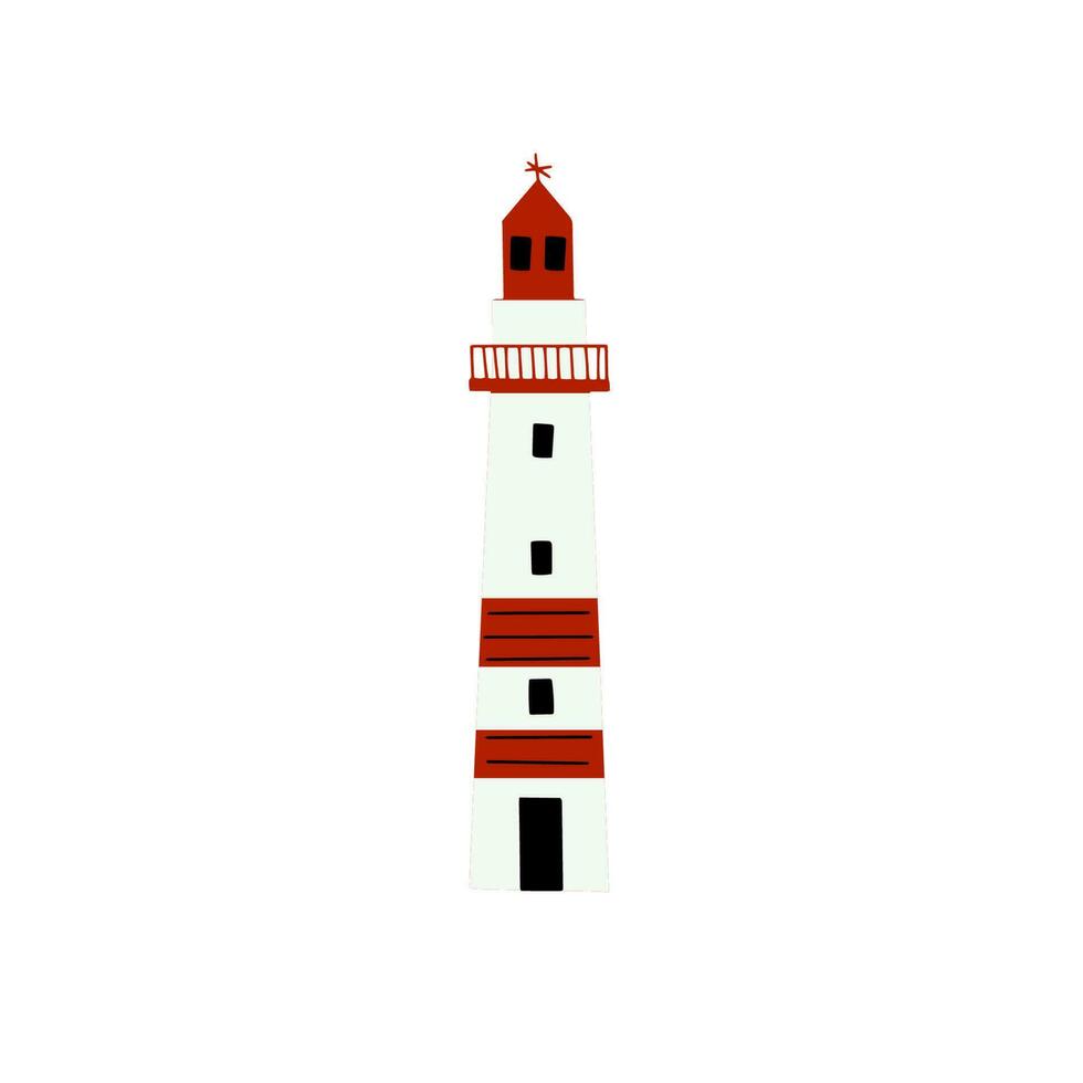 Lighthouse. Coastline architecture building. Beacons with window. Vector illustration