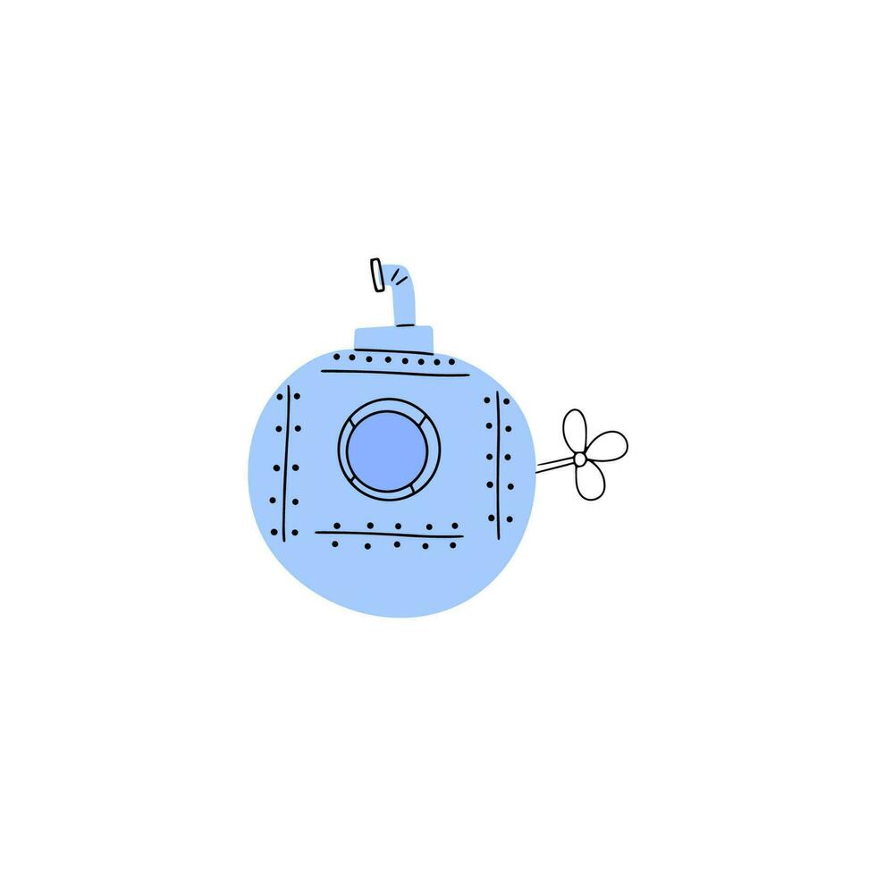 Submarine. Underwater transport. Sea life design. Vector illustration in scandinavian style.