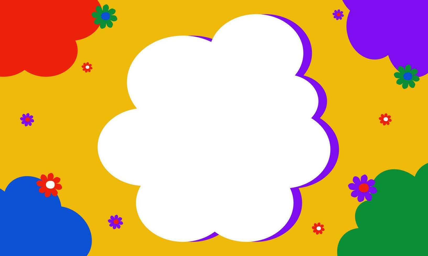 Yellow abstract background with colorful cloud and flowers vector