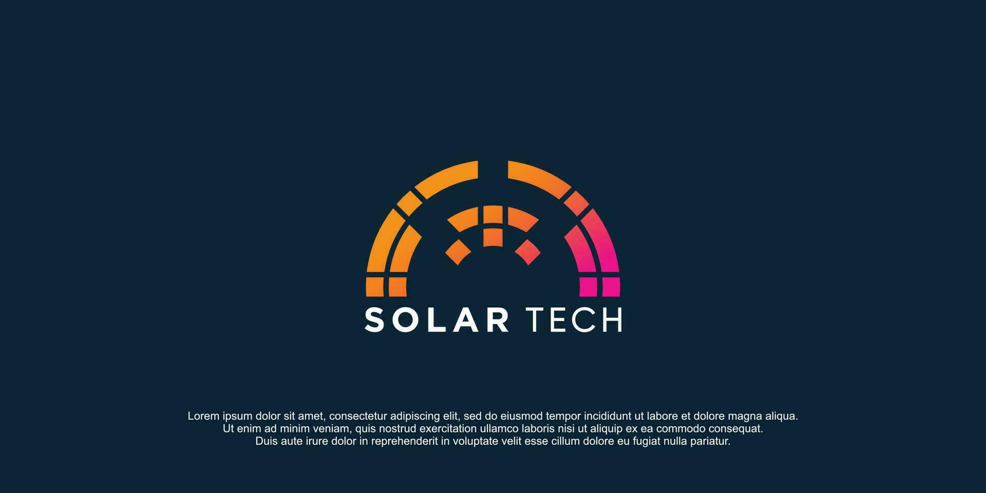 Solar tech logo template with creative concept premium vector