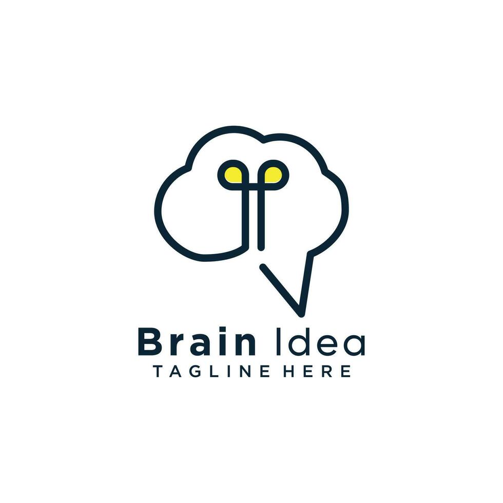 Brain idea logo with simple lineart and creative idea design vector