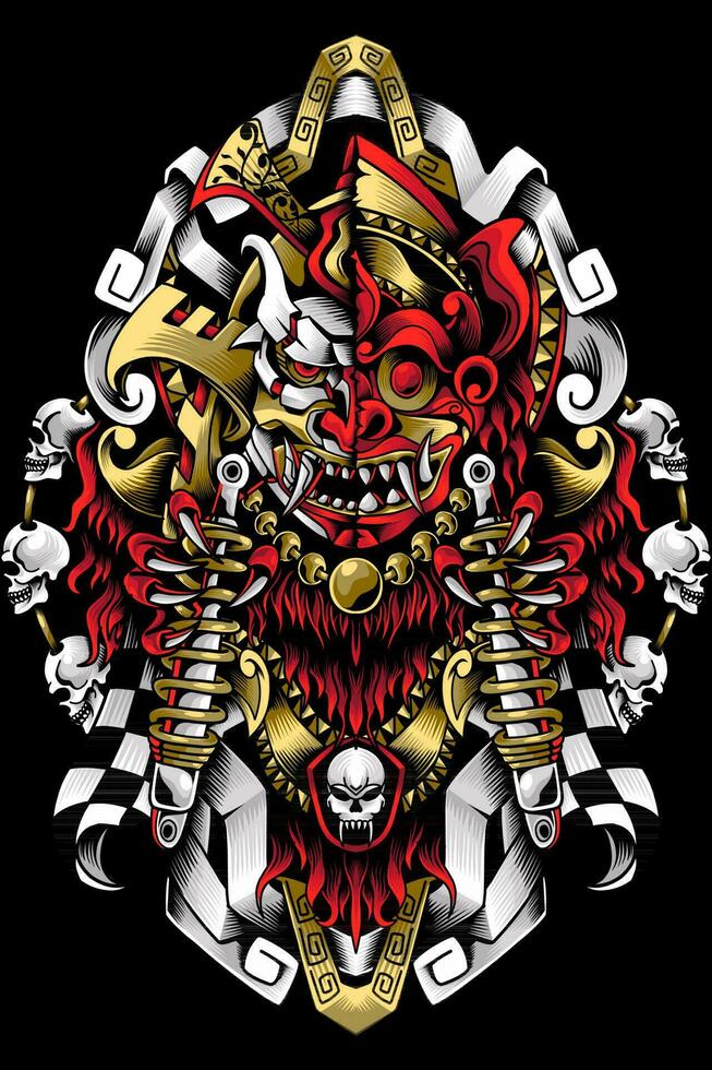 Illustration of Barong samurai collaboration images to be printed onto hoodies, t-shirts and stickers vector