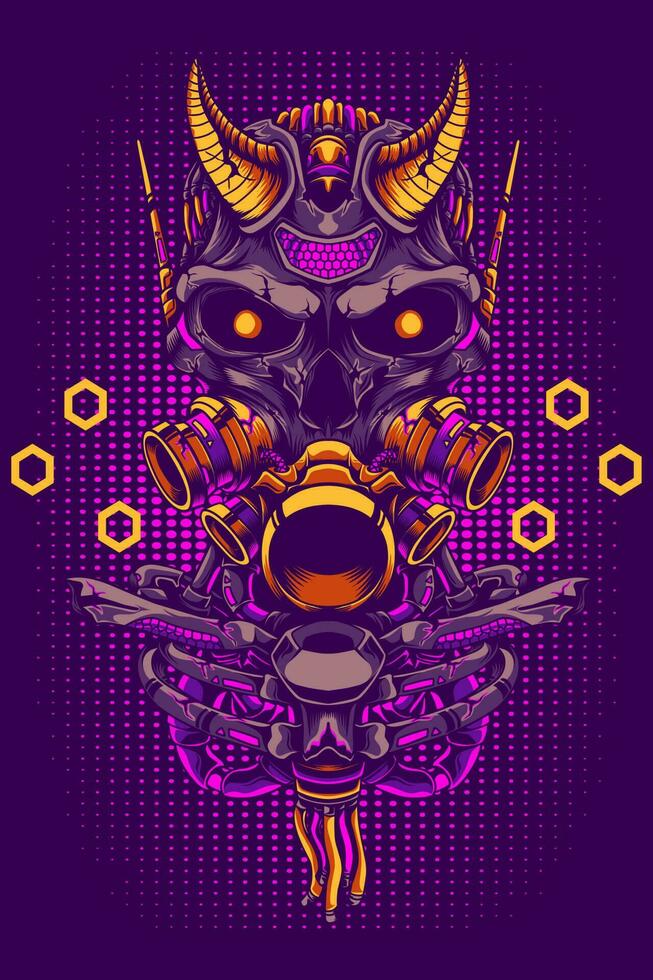 demonio cráneo cyborg ilustración vector diseño