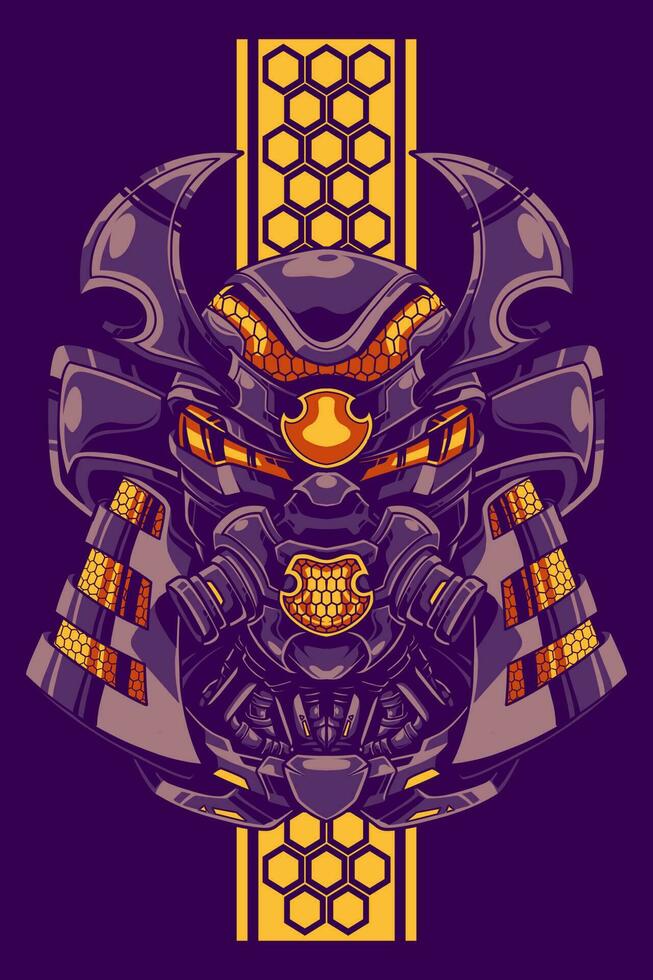 Japanese Samurai Mecha illustration for T-shirt screen printing vector