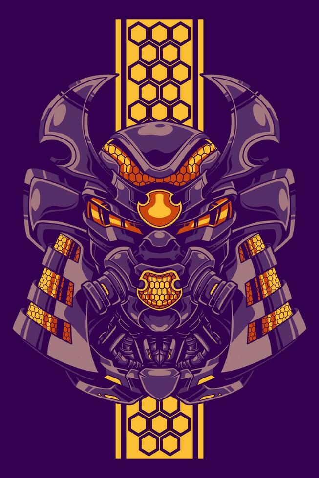 japonés samurai mecha ilustración para camiseta pantalla impresión vector