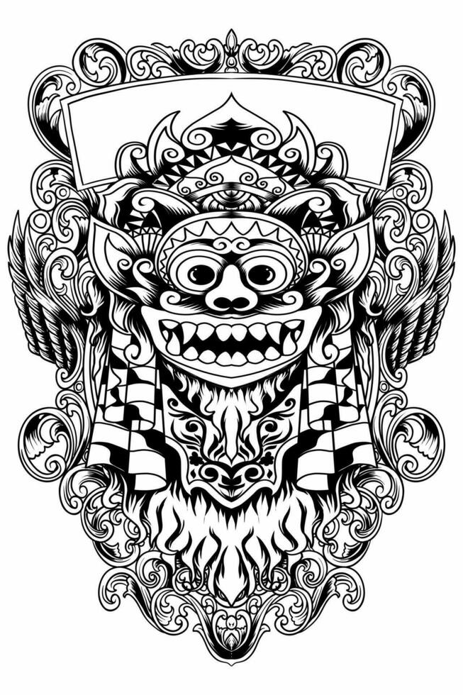 Barong Bali vector image illustration using line art style