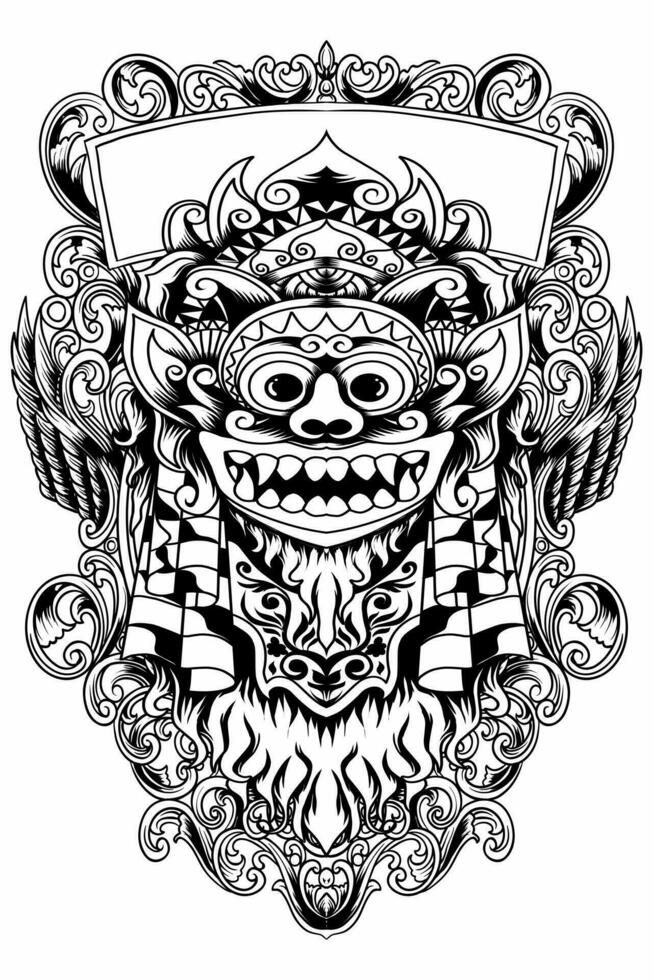 barong bali vector imagen ilustración utilizando línea Arte estilo