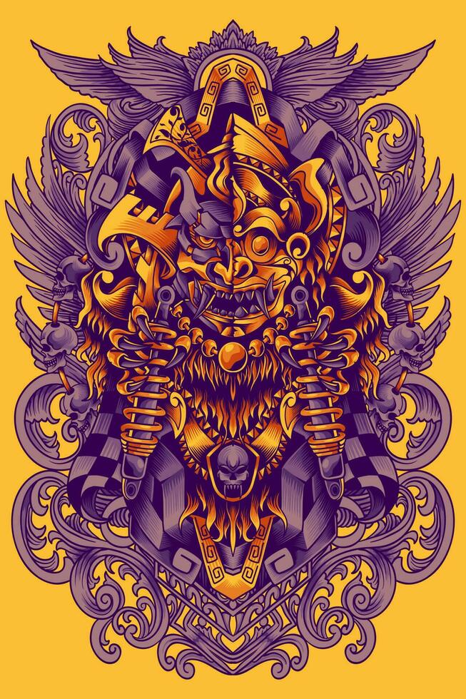 balinés barong Arte ilustraciones conjunto con japonés samurai vector