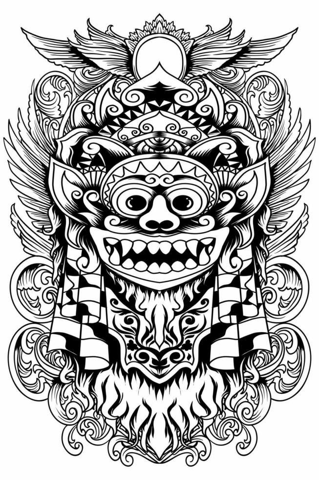 Vector image of batik and Barong mask with black and white style