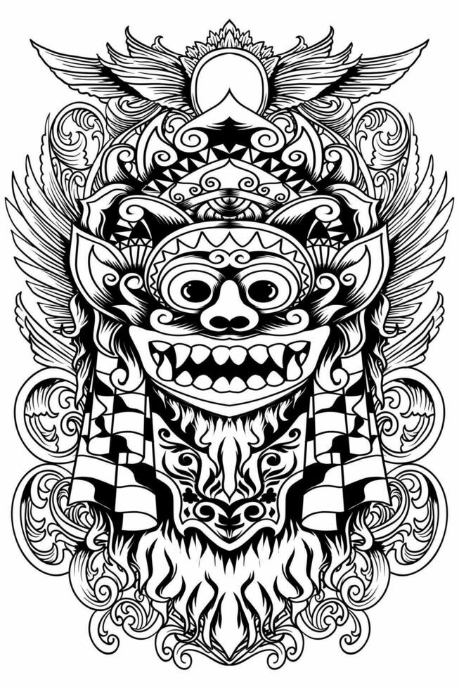 Vector image of batik and Barong mask with black and white style