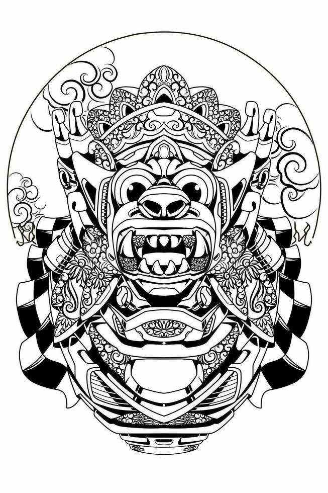 Mecha illustration of Balinese Barong mask shape vector